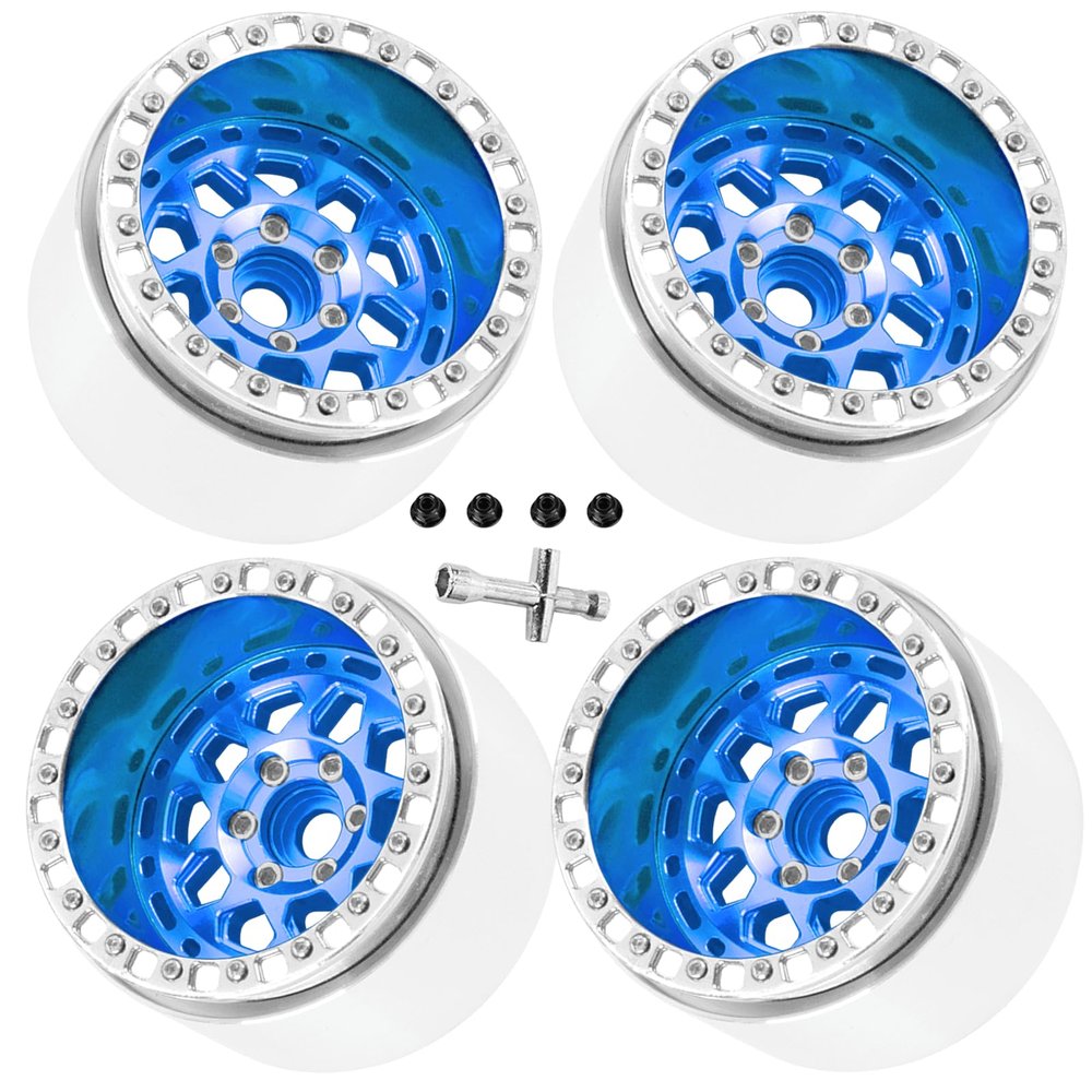 RCHuiWow 2.2" Beadlock RC Wheels for 1/10 RC Crawler SCX10 Capra,AMG 6x6,TRX4,Red cat Gen8 Everest Gen7 Pro,Alloy Aluminium rc Wheels 2.2 Beadlock Wheels 2.2 Beadlock Rims,4pcs,Navy Blue
