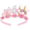 SuPoo 4th Birthday Headband Flower Crown for Girls Princess Tiara 4th Birthday Decorations for Girl Hair Band Cute 4 Year Old Party Decorations Accessory view 1