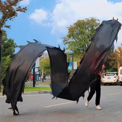 BMPAALN Dragon Ribbon Streamer, Dragon Poi Solid Color Dance Dragon Ribbon Black, Chinese Silk Square Juggling Kit, Sport Shaking Poi Streamers for Adults,(10M(33FT))