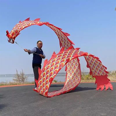 BMPAALN Dragon Ribbon Streamer, Dragon Poi Dragon Dance Rhythmic Silk Ribbon Flag, Rhythmic Gymnastics Kite Juggling Games, Spinning Washable Dragon Flow Poi(6M(19.6FT)), Red