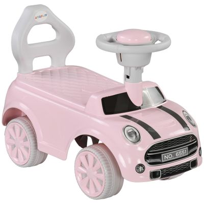 Qaba Toddler Ride on Push Car, Foot to Floor Sliding Car with Horn, Working Steering Wheel & No Tip Anti-Over-Backwards System for Boys and Girls Ages 18-36 Months, Pink