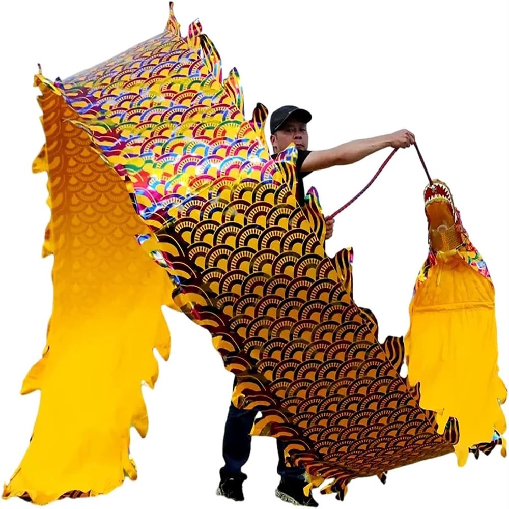 BMPAALN Dragon Ribbon Streamer, Golden Dragon Dance with Swing Rope, Chinese Folk Rhythmic Ribbon Dancer, Sports Fitness Shaking Poi for Parents(6M(19.6FT))