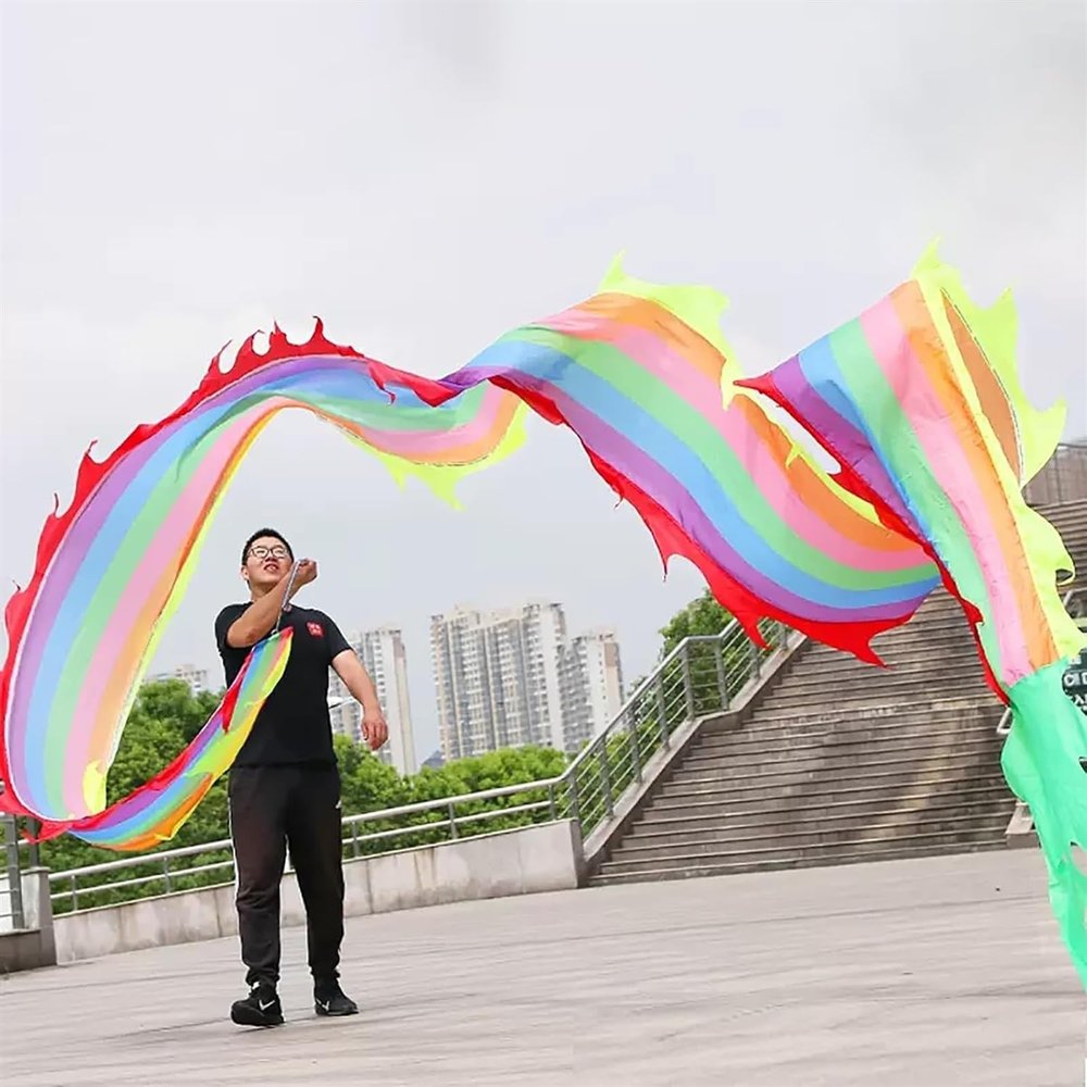 BMPAALN Dragon Ribbon Streamer, Sports Dragon Ribbon Poi for Crafts, Washable Throw Dancer Staff Streamer for Celebration, Square Exercise Flinging Flying Kite with Baton(Colorful2,10M(33FT))