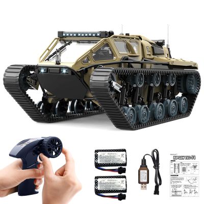Mostop RC Tank Car, 1:16 Scale 2.4Ghz Remote Control Crawler High Speed Tank, Off-Road RC Tracked Vehicles 360Rotating Drifting Car with 2 Batteries, Military Truck for Kids Adults