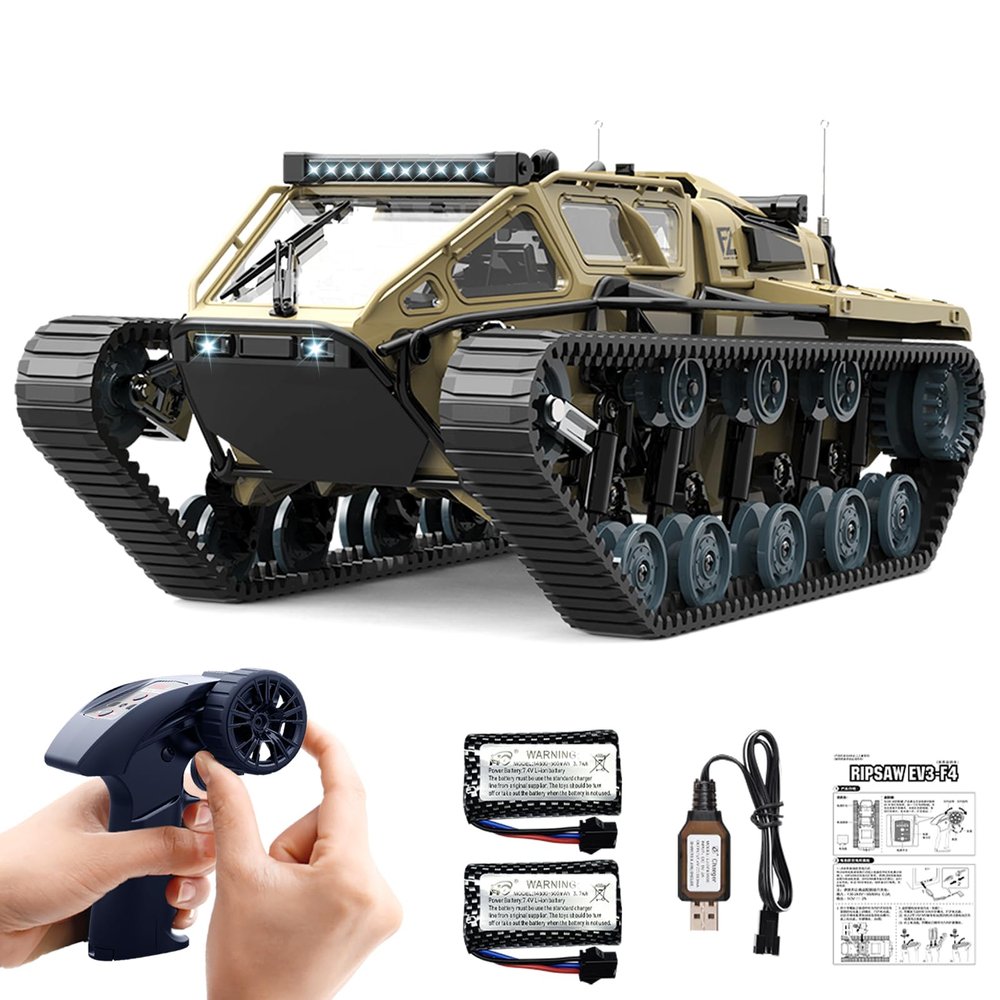 Mostop RC Tank Car, 1:16 Scale 2.4Ghz Remote Control Crawler High Speed Tank, Off-Road RC Tracked Vehicles 360Rotating Drifting Car with 2 Batteries, Military Truck for Kids Adults