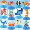 12 pcs Ocean Sea Animals Honeycomb Centerpieces Ocean Themed Birthday Party Decorations Tropical Beach Themed Party Decorations Fish Crab Turtle Seahorse Sea Creature Birthday Party Supplies view 1