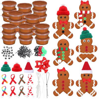 Shappy 24 Pack Christmas Gingerbread DIY Craft 255 Pcs Build Gingerbread Craft Kit Christmas Decoration Air Dry Modeling Clay for Winter Party DIY Gift Indoor Outdoor Holiday Decoration