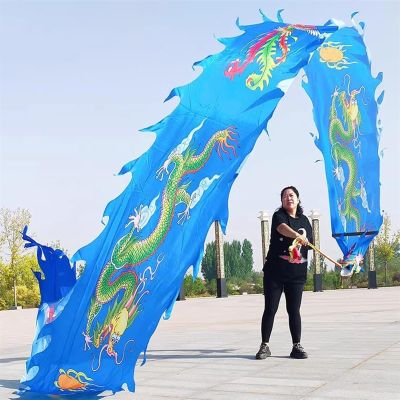 BMPAALN Dragon Ribbon Streamer, Chinese Traditional Dragon Dance Play Set, Flinging Ribbon Performance Props for Gymnastics, Rhythmic Kite(Blue,10M(33FT))