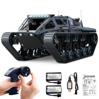 Mostop RC Tank Car, 1:16 Scale 2.4Ghz Remote Control Crawler High Speed Tank, Off-Road RC Tracked Vehicles 360Rotating Drifting Car with 2 Batteries, Military Truck for Kids Adults, Gray