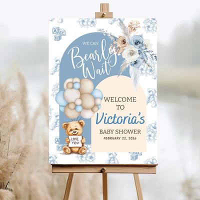 Personalized Baby Shower Welcome Sign,Teddy Bear Baby Shower Welcome Sign, Custom Teddy Bear Poster in Pink or Blue, Cute Yard or Table Decoration for Boy or Girl Celebration, G6