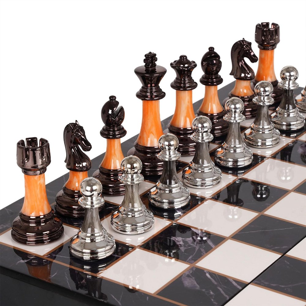 15" Large Chess Set for Adults Kids with Weighted Acrylic Chess Pieces 3.5" King & Portable Folding Marbling Wooden Board Travel Chess Sets Family Board Game Gift  Elegant Classic Chess Game