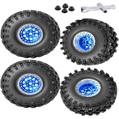 RCMYou Rc Aluminum 2.2 Inch Wheel Rims Tires Wheels for 1/10 SCX10 SCX10 II 90046 SCX10 III AXI03007 TRX4 TRX6 VS4-10 Gen8 MST CFX D90 RC Crawler Car,RC Beadlock Wheel,Navy Blue