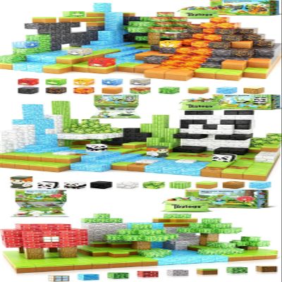 198PCS Magnetic Blocks-Build Mine Magnet World Edition, Magnetic Toys STEM Sensory Learning Outdoor Toys for Boys & Girls Age 3-4