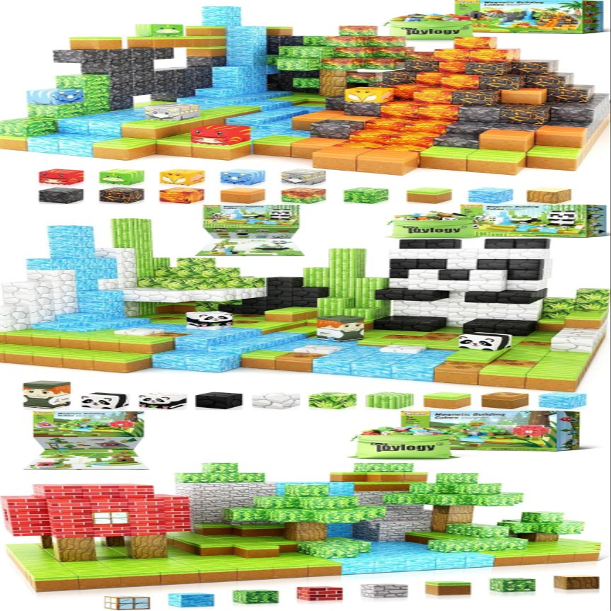 198PCS Magnetic Blocks-Build Mine Magnet World Edition, Magnetic Toys STEM Sensory Learning Outdoor Toys for Boys & Girls Age 3-4