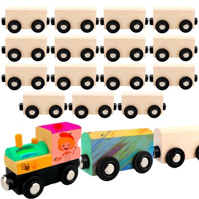 Hoarost 18 Pack Unfinished Wooden Cars Unpainted Magnetic Wood DIY Crafts Trains Car for DIY Craft Activities Birthday Gift (Color Set 1)