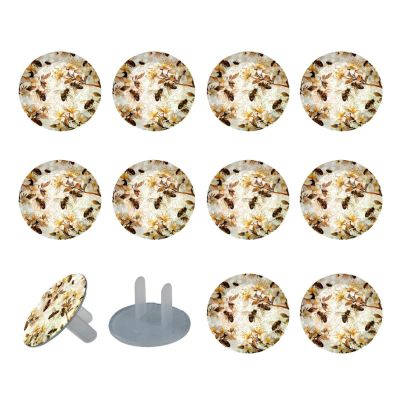 Child Proof Outlet Covers (12 Pack) Baby Safety Plug Covers Electrical Power Outlets Safety Caps White Flowers Bees Wall Socket Protector