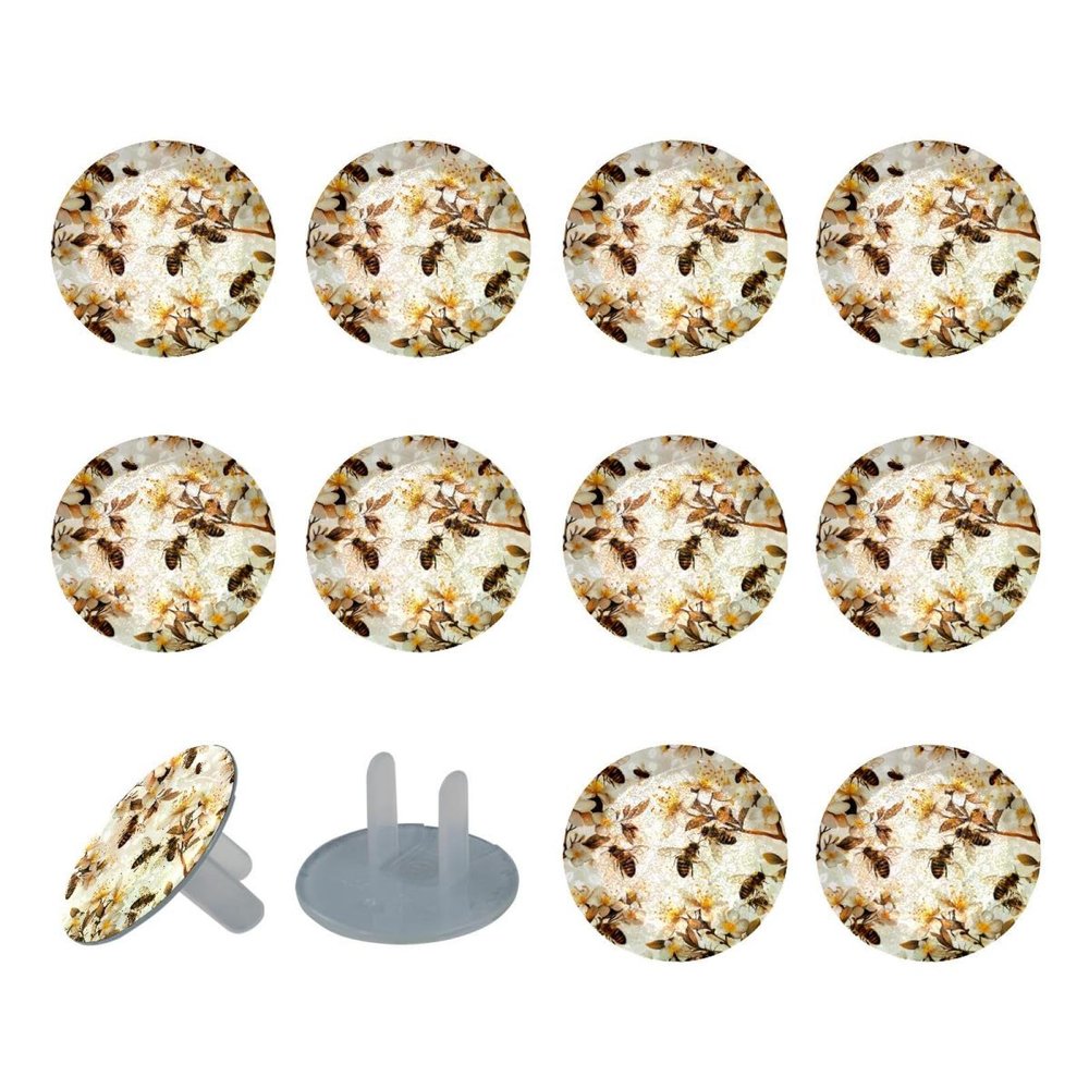 Child Proof Outlet Covers (12 Pack) Baby Safety Plug Covers Electrical Power Outlets Safety Caps White Flowers Bees Wall Socket Protector