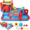 Inflatable Bounce House Water Slide, 14.3x14.3FT Maze Waterpark Obstacle Course w/Jump Area, Splash Pool, Obstacle, Slide, Punching Bag, Basketball Hoop & Tunnel for Kids Backyard Indoor Outdoor view 1