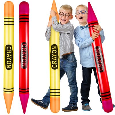 Lunmon 2 Pieces 43.31 Inch Jumbo Inflatable Crayons Balloons Neon Large Blow up Crayons Decor Set Giant Crayon Prop for Party Supplies Favor Decorations(Yellow, Red)