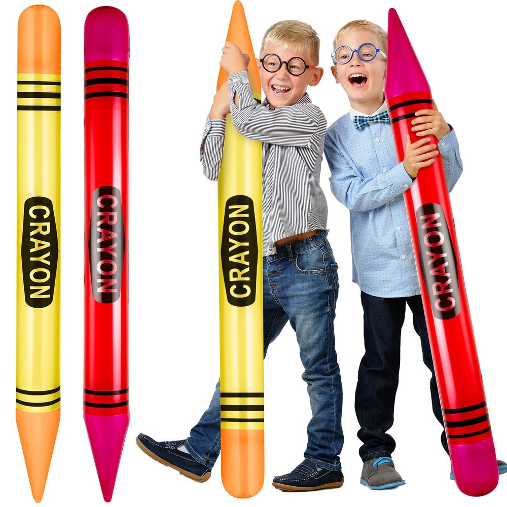 Lunmon 2 Pieces 43.31 Inch Jumbo Inflatable Crayons Balloons Neon Large Blow up Crayons Decor Set Giant Crayon Prop for Party Supplies Favor Decorations(Yellow, Red)