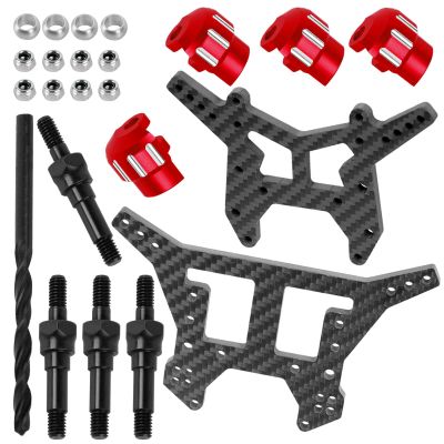 BRCatWPark Shock Towers & Shock Cap Protector & Shock Standoff Upgrades Part for 1/8 Kraton Notorious Outcast 6S BLX,RC Carbon Fibre Shock Towers Aluminium Alloy Shock Cap Hops Up,Red