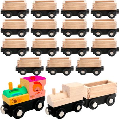 Hoarost 18 Pack Unfinished Wooden Cars Unpainted Magnetic Wood DIY Crafts Trains Car for DIY Craft Activities Birthday Gift (Color Set 3)