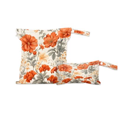 Orange Floral Wet Bag 2Pcs Wet Dry Bag Waterproof Travel Laundry Bags Swimsuit Bags Storage Cloth Diaper Wet Bags Bathing Suit 0rganizer Bags for Beach, Yoga, Gym, Pool