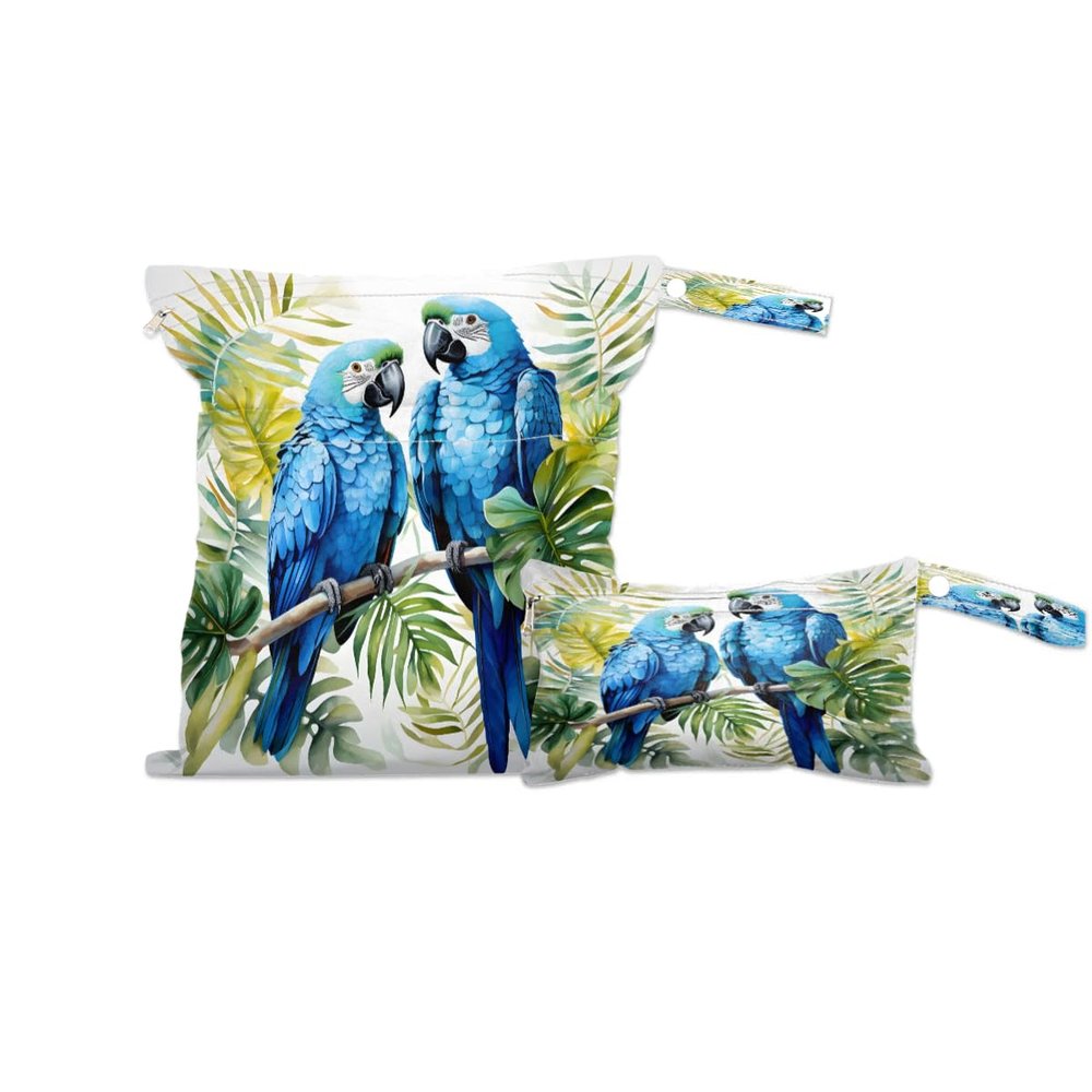 Palm Leaf Parrot Wet Bag 2Pcs Wet Dry Bag Waterproof Travel Laundry Bags Swimsuit Bags Storage Cloth Diaper Wet Bags Bathing Suit 0rganizer Bags for Beach, Yoga, Gym, Pool