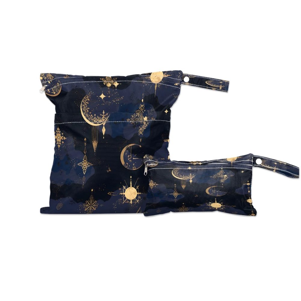 Moon Wet Bag 2Pcs Wet Dry Bag Waterproof Travel Laundry Bags Swimsuit Bags Storage Cloth Diaper Wet Bags Bathing Suit 0rganizer Bags for Beach, Yoga, Gym, Pool