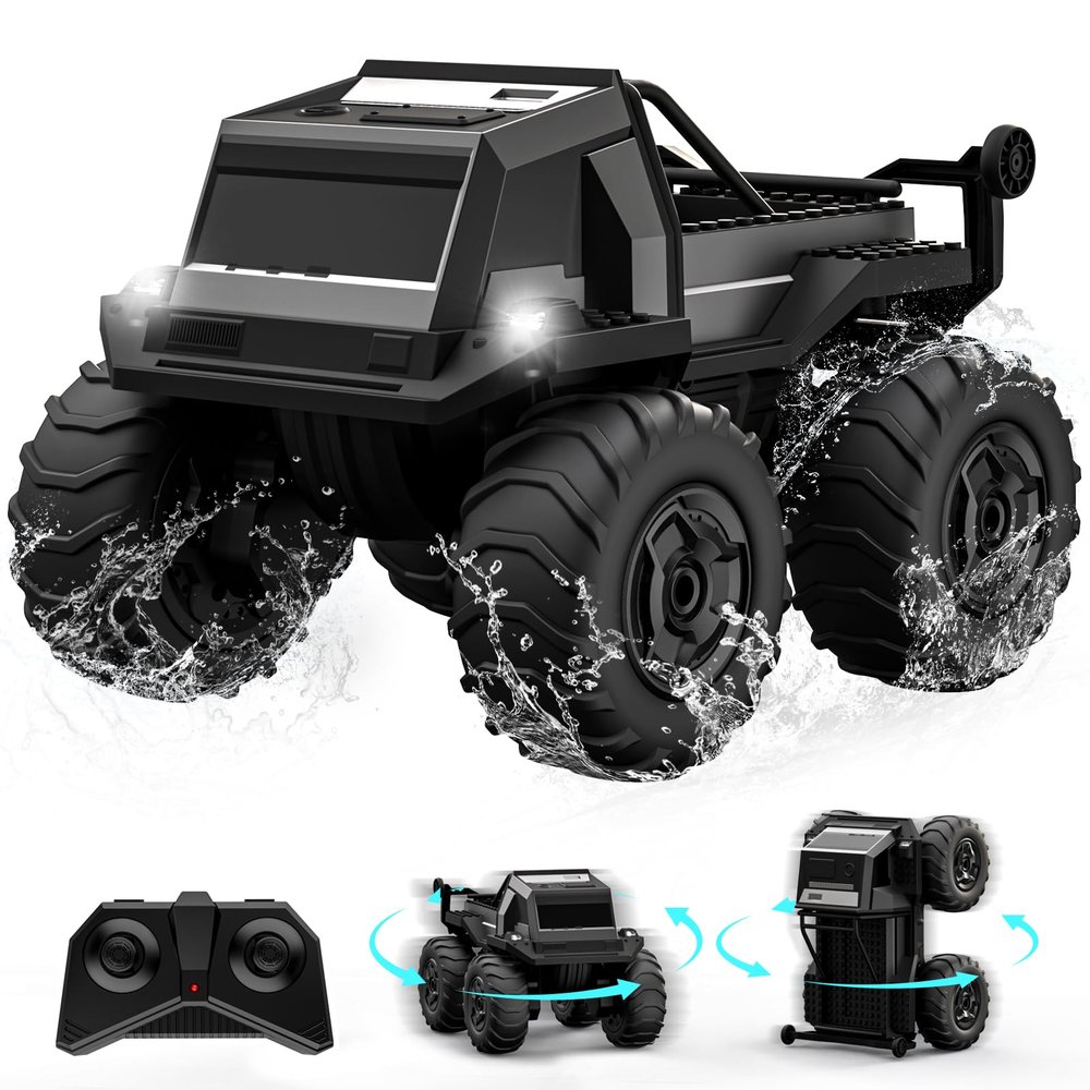 ACAMMZAR Amphibious Remote Control Car for Kids, 1:16 RC Trucks 4WD Offroad All Terrain,DIY Pick-up Toys Waterproof Monster Truck,60Mins+ Play Time,with Light, Stunt, 360 Spin,RC Cars for Boys Adults