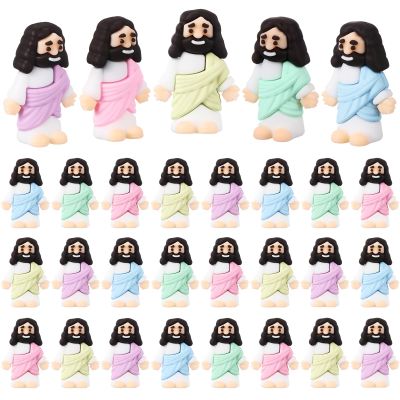 Bememo 25 Pcs Mini Jesus Figurines Bulk Original Design Rubber Mini Jesus Figures to Hide and Seek Religious Gifts Sunday School Baptism Easter Egg Filling(Macaron Color)