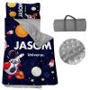 Personalized Nap Mats for Daycare - Kids Nap Mat with Pillow and Blanket for Preschool Kindergarten Custom Name Space Toddler Sleeping Bag for Boys, Thick Padded Easy Roll Up Universe view 1