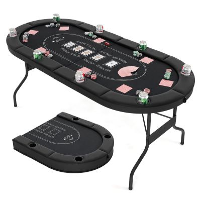 Goplus 72 Poker Table Foldable, 8 Players Card Board Game Table w/Deep Metal Cup Holders, Casino Grade Felt, Portable Folding Oval Blackjack Table for Texas Holdem, No Assembly Required (Black)