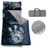 Personalized Nap Mats for Daycare - Kids Nap Mat with Pillow and Blanket for Preschool Kindergarten Custom Name Outer Space Toddler Sleeping Bag for Boys, Thick Padded Easy Roll Up view 1