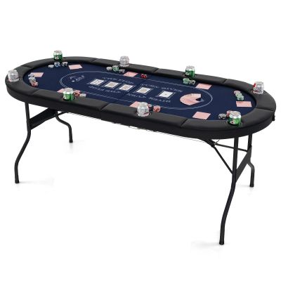 GYMAX Poker Table Foldable 8-Player Texas Holdem with Metal Cup Holders, Casino Grade Felt & Padded Rails, Portable Folding Poker Table for Leisure Game, Home, Game Rooms
