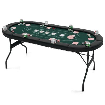 GYMAX Poker Table Foldable 8-Player Texas Holdem with Metal Cup Holders, Casino Grade Felt & Padded Rails, Portable Folding Poker Table for Leisure Game, Home, Game Rooms