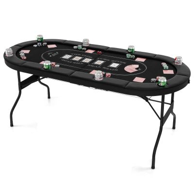 GYMAX Poker Table Foldable 8-Player Texas Holdem with Metal Cup Holders, Casino Grade Felt & Padded Rails, Portable Folding Poker Table for Leisure Game, Home, Game Rooms