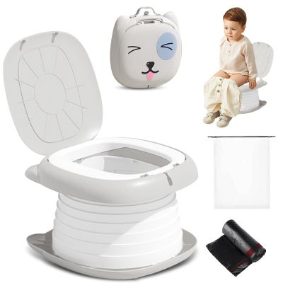 2025 Upgraded Portable Potty Training, Travel Potty for Toddler, portable toilet for kids Foldable, Apply to Seat Emergency Toilet for Camping, Outdoor,Car, Indoor(white Gray)