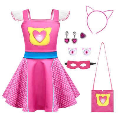 YODISON Superheros Fans' Dress With Lace On The Shoulders Match Accessories Fit Halloween Birthday Party Outfits(120cm/4-5T) Blush