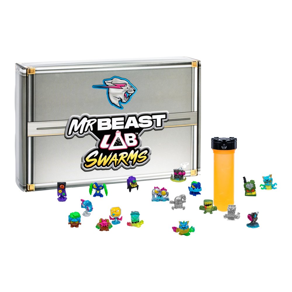 MrBeast Lab Swarms Series 2 Atomic Cash Case 18-Pack Collectible Micro Beasts, Includes Exclusive Ultra Rare & Special Edition Figures, Reveal 2 with Water & Shake Test Tube, 1" Figures for Kids 5+