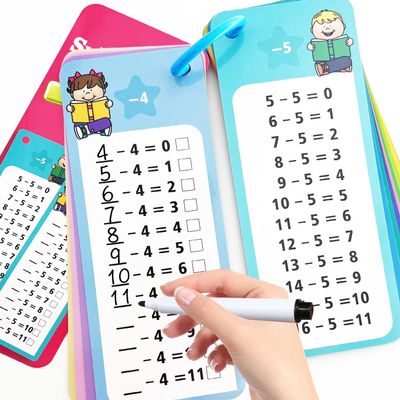 Anemeeoke 1-12 Subtraction Flash Cards, Large Math Table Flashcards, Including 15 Cards, 2 Dry Erase Markers, 1 Rings, Educational Times Table Flashcards for Classroom Home, for 1st to 3rd Grades
