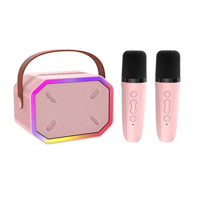 Karaoke Machine for Kids and Adults, Mini Portable Bluetooth Speaker with 2 Wireless Microphones and Lights for Girls Boys Family Home Party (Pinkcolor)