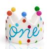 AIKERUBU Personalized Hand Embroidered Crown, 1st Birthday Hats for Kids Boys Girls, Made 100% Natural Fiber Linen, Decored with Wool Balls, Souvenir for First Birthday and Special Occasions view 1
