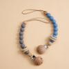 2Pcs Silicone Pacifier Clip with Natural Wooden Rings, Grey and Blue Pacifier Holder Binky Clips for Baby Boys (Blue) view 2