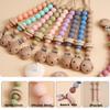 2Pcs Silicone Pacifier Clip with Natural Wooden Rings, Grey and Blue Pacifier Holder Binky Clips for Baby Boys (Blue) view 3