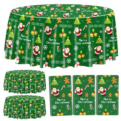 PTECDROTS 3Pcs Round Christmas Table Decorations - Green Xmas Tablecloths, 84inch