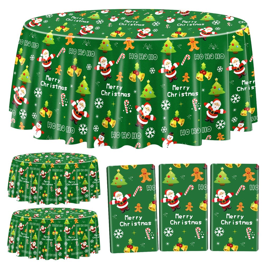 PTECDROTS 3Pcs Round Christmas Table Decorations - Green Xmas Tablecloths, 84inch