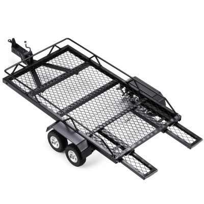 JGGZONE RC Trailer for Hauling Behind Car - Metal Hitch Mount Trailer with 4 Tires Heavy Duty Truck and RC Rock Cars Trailer for 1/18 RC Crawler TRX4M Defender Bronco K10 High Trail F150