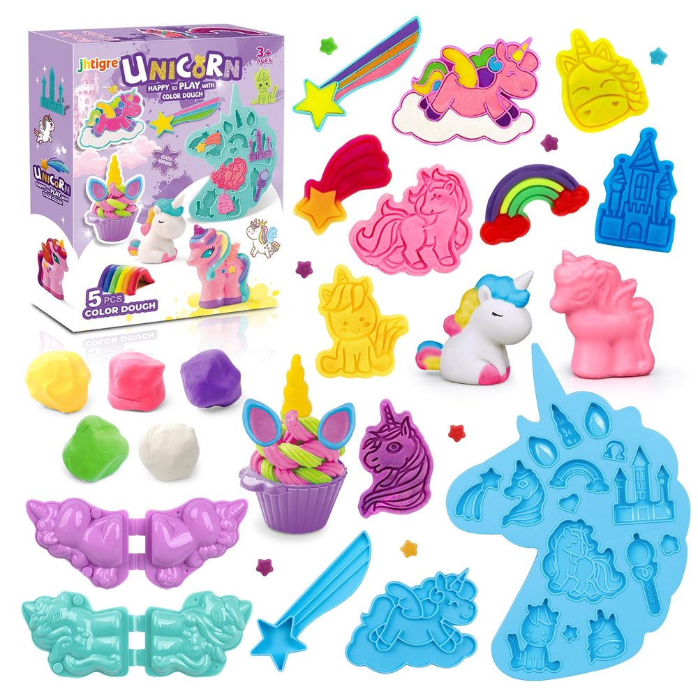 Color Dough Sets for Kids Ages 2-4, Unicorn Theme Dough Tools Kit for Kids Ages 4-8, 11 Piece Color Dough Accessories Arts Crafts Play Set, Preschool Education Toys for Toddlers Girls Age 3 4 5 6 7 8