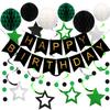 meowtastic Birthday Decorations, Happy Birthday Banner with Honeycomb Balls, Star Hanging Swirl Streamer, Circle Dot Garland, Happy Birthday Party Decorations for Women Men Boys Girls (Green & Black) view 1